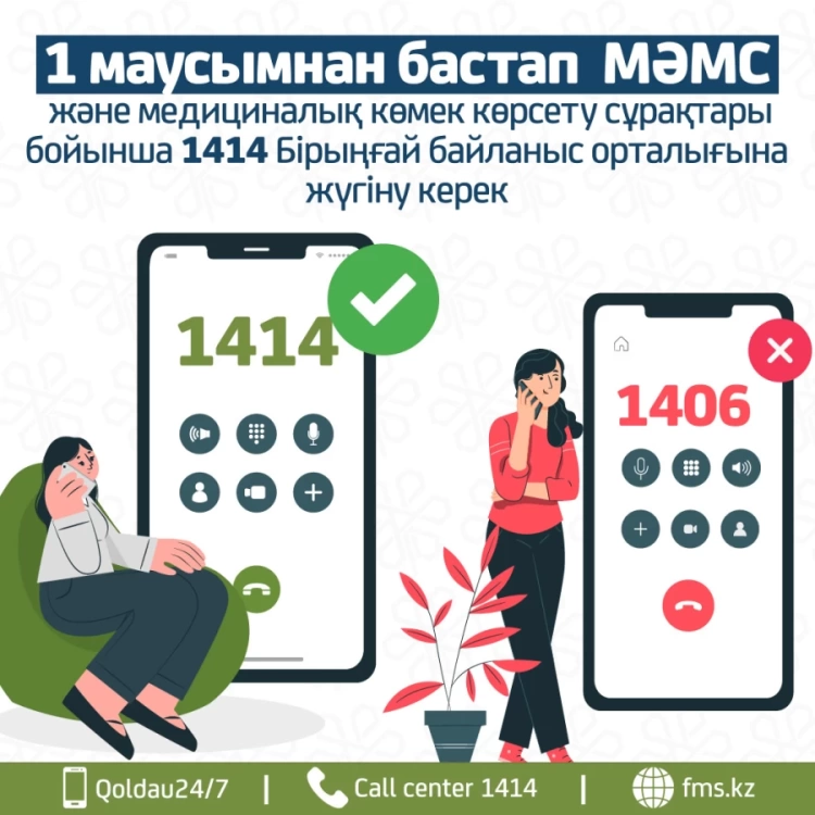 1 маусымнан МӘМС бойынша консультациялар 1414 арқылы беріледі